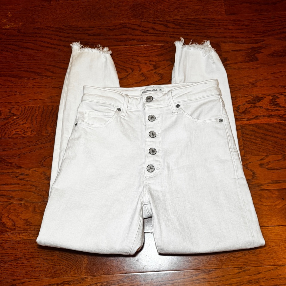 Abercrombie & Fitch | Women’s High Rise White Button-Fly Jeans Size 25/0 - Picture 10 of 11